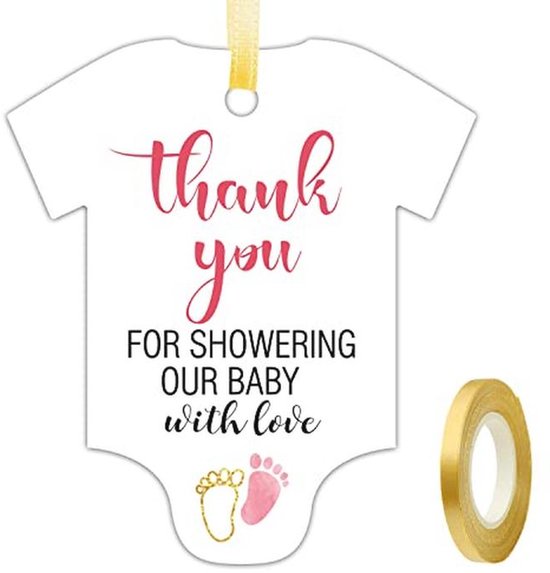 Bedankt voor het douchen van onze baby - 50 schattige roze cadeaulabels in onesie vorm van Merkloos