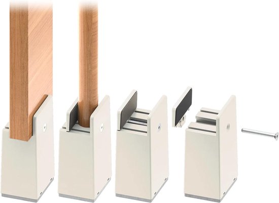 Bedverhogers - Meubelpoten verhogers - Meer opbergruimte - Verstelbare schroefklem - 4 stuks 10 cm - Wit