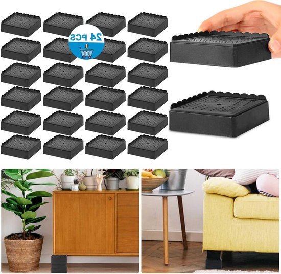 Bedverhogers - Meubelverhogers Tafelpoten - Extra Opbergruimte Creëren - Stapelbaar en Verstelbaar - 1 tot 4 inch - Zwart