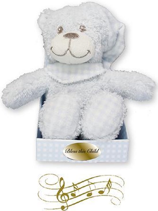 Beer knuffel  pluche met muziekdoos blauw van Merkloos