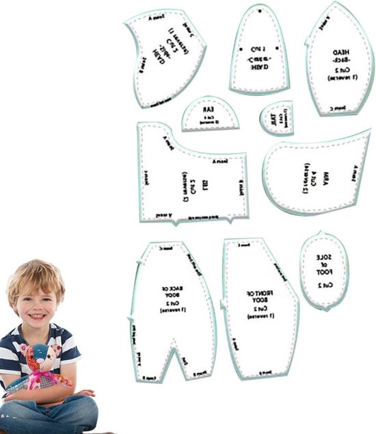 Beer naaipatroon - Quilting liniaal - Kleding herinnering maken - Inclusief neus en ogen - 10/12/15 inch - Transparant van Merkloos
