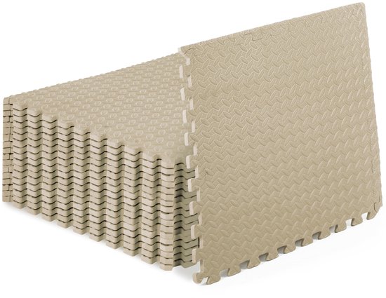 Beige 8 Stuks EVA Puzzelmatten 30x30 cm, Zachte Onderling Klikbare Schuimtegels, Geschikt voor Thuisgym Fitness en Binnenshuis Speelvloer voor Kinderen