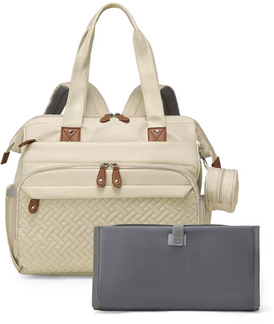Beige Mommy Babytas – Waterdichte Oxford Luiertas 40×16×35 cm | Grote Thermo Baby Tas van Merkloos