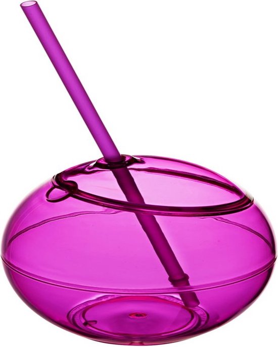 Beker | 1 stuks | Bal Glas | met Deksel en Rietje | 580ml | Bal | Roze van Mica Decorations