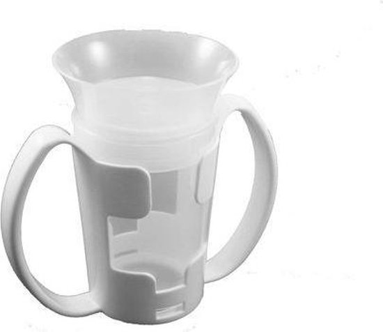 Beker voor slikstoornis: 200 ml wit-transparant, incl. houder met 2 handvatten van Etac