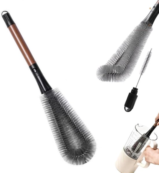 Bekerborstel - flessenborstel - 2-in-1 borstel - schoonmaakborstel - schoonmaakaccessoires - geschikt voor bekers, blenders, theepotten en babyflesjes - grijs - 33,5*6 cm