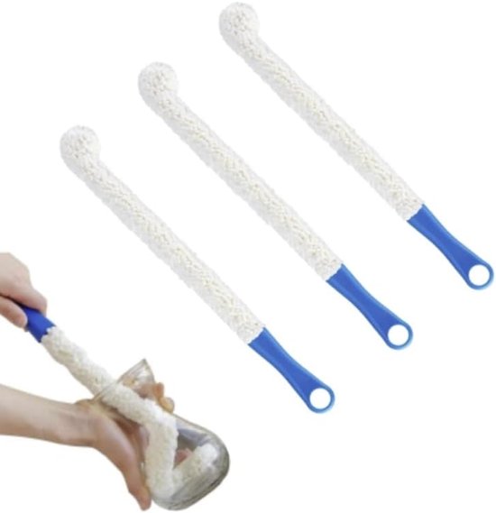 Bekerborstel - Set van 3 - Reinigingsborstels voor glaswerk - Zacht - Flexibel - Ophangborstel -Voor het reinigen van glazen flessen/glazen op voet