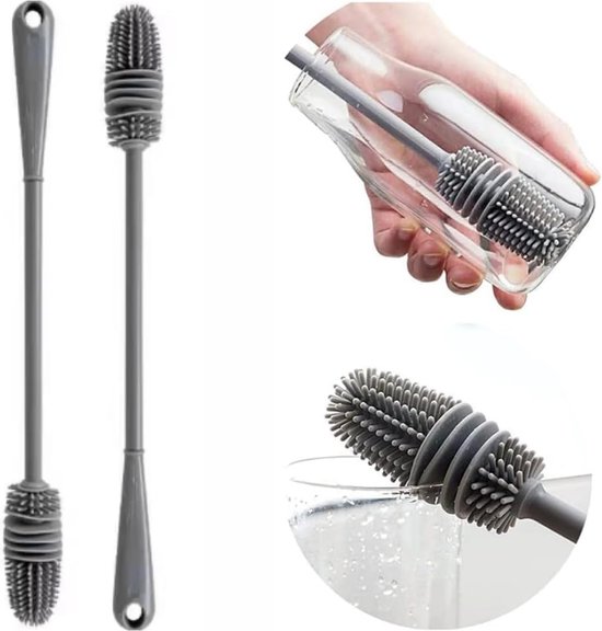 Bekerborstel voor lange glazen - Siliconen flessenreinigingsborstel met lange steel - Babyflessenborstel - Duurzame bekerborstel - Siliconen bekerborstel - Geschikt voor babyflessen, vazen, sportflessen, glaswerk, geschikt voor flesopeningen met klei van Merkloos