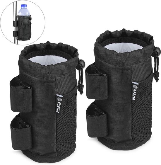 Bekerhouders set voor wandelwagen met gaasvak en koordslot - geschikt voor ATV, kinderwagen, rolstoel, scooter, boot en golfkar - 2 stuks zwart van Surdoca