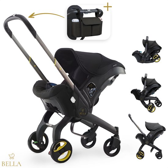 BELLA - 3 in 1 Kinderwagen + Autostoel en Buggy in één - Inclusief organizer - Autostoel - Black - Nieuwste model - Kinderwagen - Baby - Buggy - kinderwagen 3 in 1 van BELLA