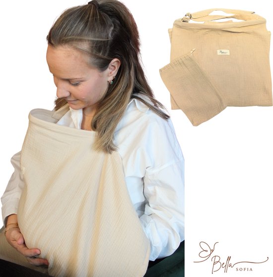 Bella Sofia® Borstvoedingsdoek - Beige Biologisch Katoenen Voedingscape - Hydrofiele Voedingsdoek voor Comfortabel Borstvoeding Geven - Baby Cadeau - Kraamcadeau van Merkloos