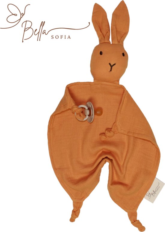 Bella Sofia - Soof het knuffelkonijn – geel knuffeldoekje - biologisch katoen – hydrofiel - knuffeldoekjes – baby cadeau – kraamcadeaus – babyshower cadeau – baby speelgoed – speendoekjes van Bella
