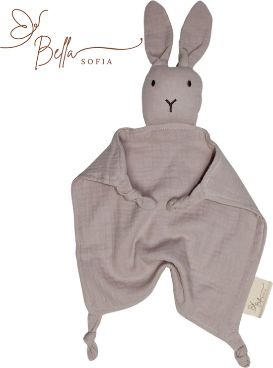 Bella Sofia - Soof het knuffelkonijn – grijs knuffeldoekje - biologisch katoen – hydrofiel - knuffeldoekjes – baby cadeau – kraamcadeaus – babyshower cadeau – baby speelgoed – speendoekjes van Bella