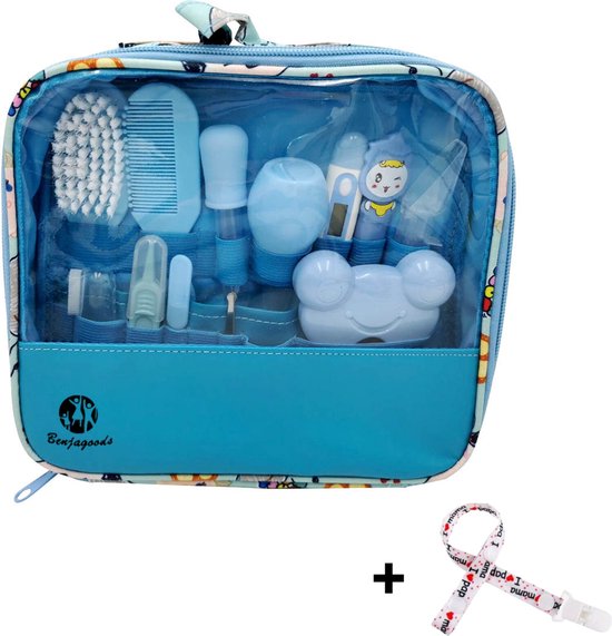 BenjaGoods Baby verzorgingsset - 13 in 1  - Baby Geschenkset - Babyshower - Manicureset - reistasje - Kraamcadeau jongen - Baby - Blauw van BenjaGoods