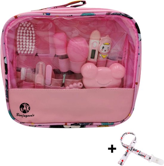 BenjaGoods Baby verzorgingsset - 13 in 1  - Baby Geschenkset - Babyshower - Manicureset - reistasje - Kraamcadeau -  Meisje - Baby - Roze van BenjaGoods