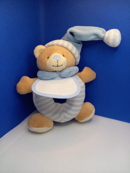 Beren rammelaar blauw met slabber om zelf te borduren 20cm van Baby's Only