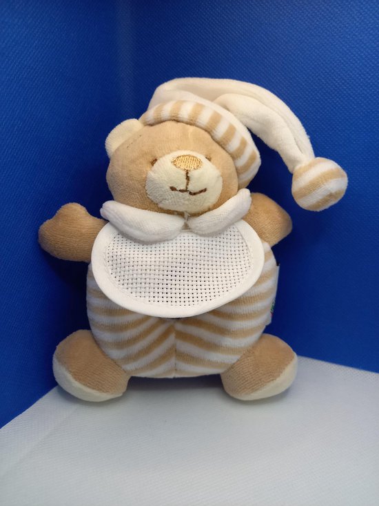 Beren rammelaar ecru met slabber om zelf te borduren 20cm van $