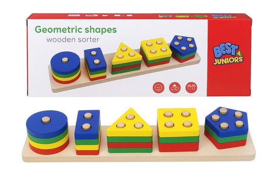 Best4Juniors Houten Vormen Sorteerbord – 5 vormen & 5 kleuren – Educatief Blokkenbord (Vanaf 1 Jaar) van Best4Juniors