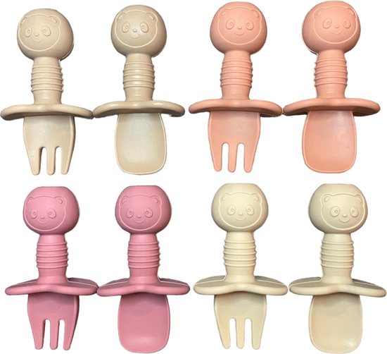 Bestek Baby | Bestekset 8-delig | Siliconen | Taupe | Beige | Roest | Roze | Kind | Peuter | Baby van Orange Rebel