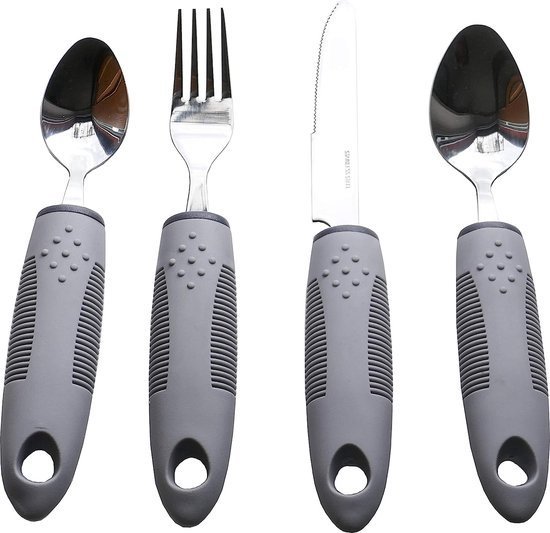 Bestek set - Verdikt handvat - Verdikt bestek - Aangepast bestek - Comfortabele soft grip - Modern - Set - Tril bestek - Grip bestek - Grijs van Able2