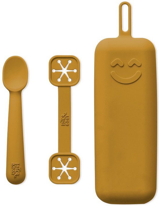 bestekhouderset - 3delig - baby bestek - eerste bestek - kind - kraamcadeau - siliconen - oker van Dapper Maekje.