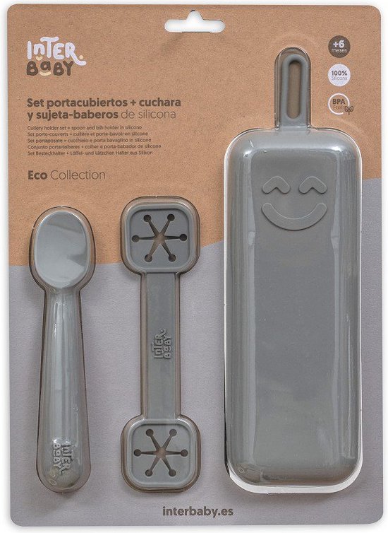 Bestekhouderset - baby - eerste bestek - siliconen - baby cadeau - kraamcadeau - 3 delig - grijs van Huvety