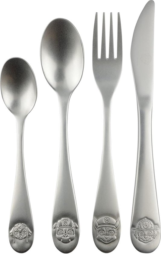 Bestekset met reliëf - 4-delig kinderbestek - roestvrij staal - vaatwasmachinebestendig - inclusief mes, vork, grote en kleine lepel van Amefa