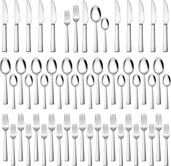 Bestekset voor 12 personen, gepolijst roestvrij staal, 60-delig, elegant bestek met mes, vork, lepel, tafelbestek voor thuis, keuken, restaurant, gezond, vaatwasmachinebestendig van Amefa