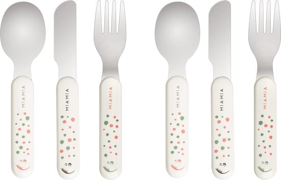 Bestekset voor kinderen en baby's, van roestvrij staal met handige handgrepen, EN 14372 getest, crèmewit (vanaf 18 maanden (6 delen)) van Kizingo Kids