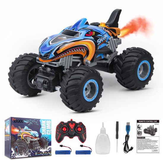 Bestuurbare Auto - RC Stunt Auto met Rook, Licht & Geluid - 4WD Monstertruck 360° Drift - Met Handgebaren Besturing - 20 km/u - 1:16 - Blauw van Merkloos