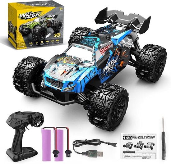 Bestuurbare RC Auto Offroad - Monstertruck Car - Afstandbestuurbaar Race Drift Car - 1:20 Schaal - 20 km/h - 15 min Rijtijd - 2.4G Afstandsbediening - 4WD Off-Road Monster Truck - Blauw van Merkloos