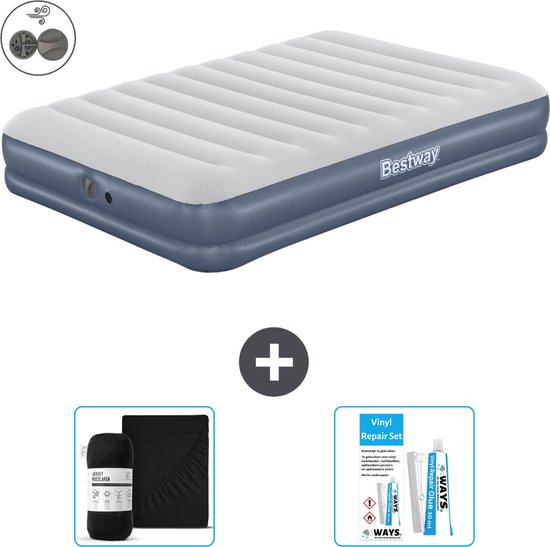 Bestway luchtbed - 2-Persoons - 152 x 203 x 36 cm - Blauw - Inclusief pomp - Hoeslaken en Reparatieset van Bestway