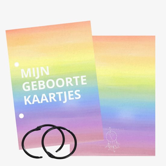 Bewaarbundel geboortekaartjes – Rainbow Garden - met standaard bewaarzakje beige van Tasjes enzo