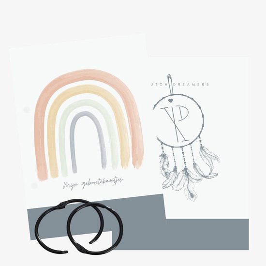 Bewaarbundel geboortekaartjes – Regenboog - met standaard bewaarzakje beige van Merkloos
