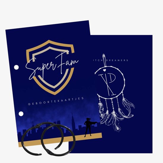 Bewaarbundel geboortekaartjes – SuperFam (mama) - met standaard bewaarzakje beige van Merkloos