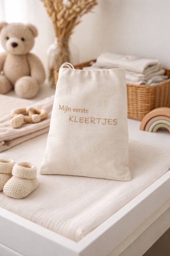 Bewaarzak Baby Kleertjes 20x30 cm – Mijn Eerste Kleertjes Zak – Katoen Opbergzak Baby – Kraamcadeau Bewaarzak van Merkloos