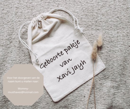 Bewaarzakje 'Mijn geboortepakje' - gepersonaliseerd - Mommy musthaves - herinneringen - katoen - beige - tas - organizer - babyshower geschenk - kraamcadeau - Bewaar herinneringen aan de babytijd - Bewaren van Mommy musthaves