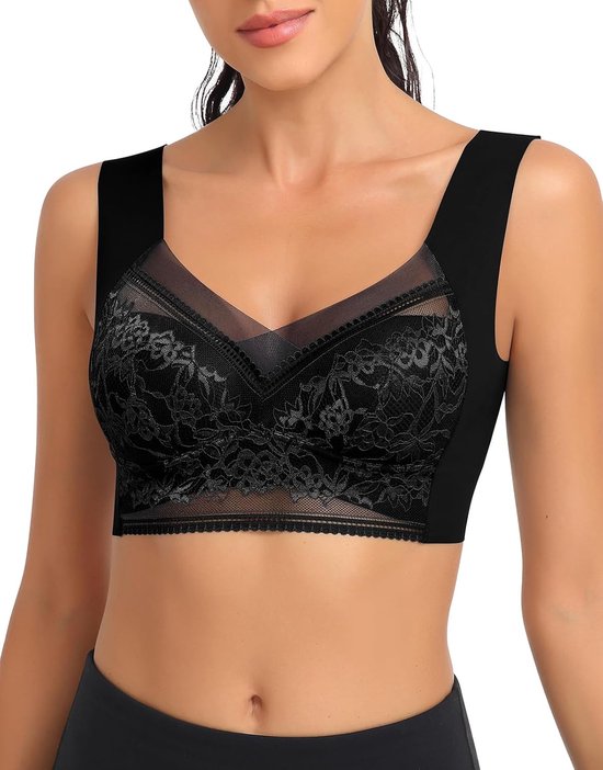 BH Kant Vrouwen Zonder Beugel Bustier Gewatteerde Dames Wireless Minimizer Push Up T-shirt Bh Comfit Slaap Trek Bra Ademend Zachte Cups Brede Bandjes Full Cup Beha