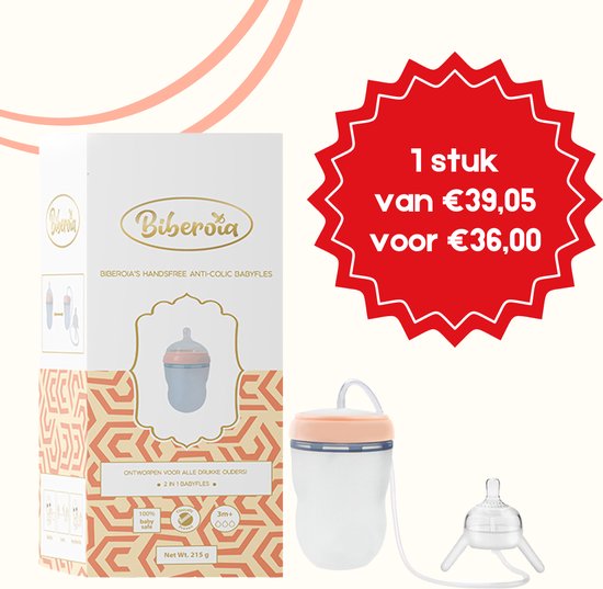 Biberoia® Handsfree – Babyfles – Switch de fles – Anti colic – Speen – Baby – Fles – Babyshower - Kraamcadeau – 250ML - Peach van Biberoia
