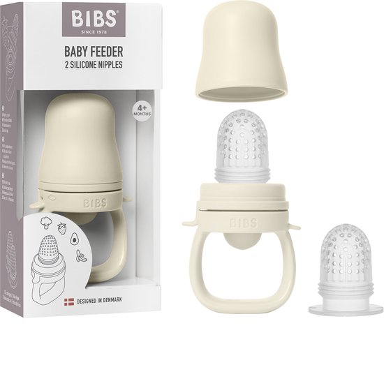 BIBS Baby Feeder met 2 Siliconen Speentjes, Geschikt voor Vrieslade, Easy-Grip, BPA-vrij - Ideaal voor doorkomende tandjes en zelfvoeding, 4+ Maanden - Ivory van Merkloos