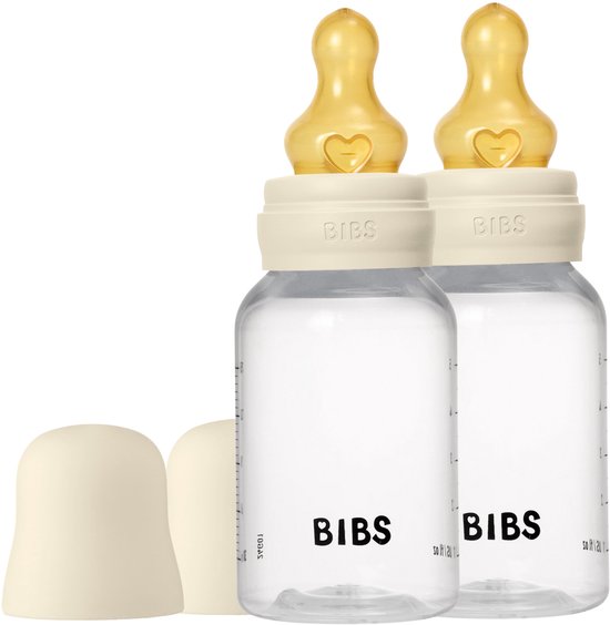 BIBS babyfles 150 ml natuurlijk latexrubber speen verpakking 2 stuks - Anti-koliek, BPA-vrij, ronde speen, langzame stroom , licht gewicht en makkelijk te reinigen, geschikt voor pasgeboren baby's 0+ jaar - Ivory van Merkloos