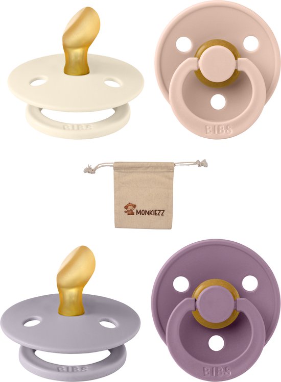 Bibs Blister Dental | Met Monkiezz Speenzakje - maat 1 0-6 maanden - 4 stuks - Ivory - Blush -Mauve - Fossil - Orthodontisch van Bibs
