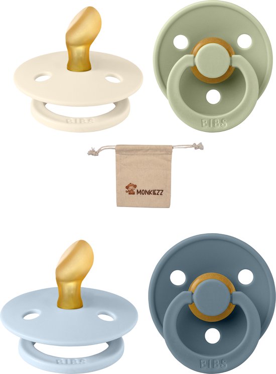 Bibs Blister Dental | Met Monkiezz Speenzakje - maat 2 6-18 maanden - 4 stuks - Ivory - Sage -Baby Blue - Petrol - Orthodontisch van Bibs