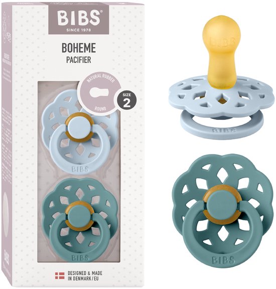 BIBS Boheme Fopspeen - 6-18 mnd - 2-pack - Rond - Baby Blue/Island Sea