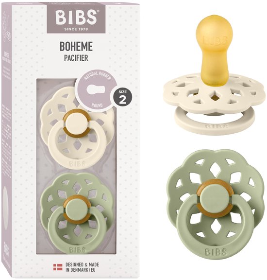 BIBS Boheme Fopspeen - 6-18 mnd - 2-pack - Rond - Ivory/Sage
