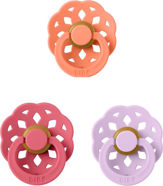 BIBS Boheme Fopspeen set 3 stuks Coral, Dusky Lilac en Peach 0-6 maanden maat 1 van BIBS