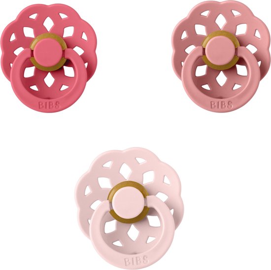 BIBS Boheme Fopspeen set 3 stuks Coral,Dusty Pink en Blossom 0-6 maanden maat 1 van Bibs