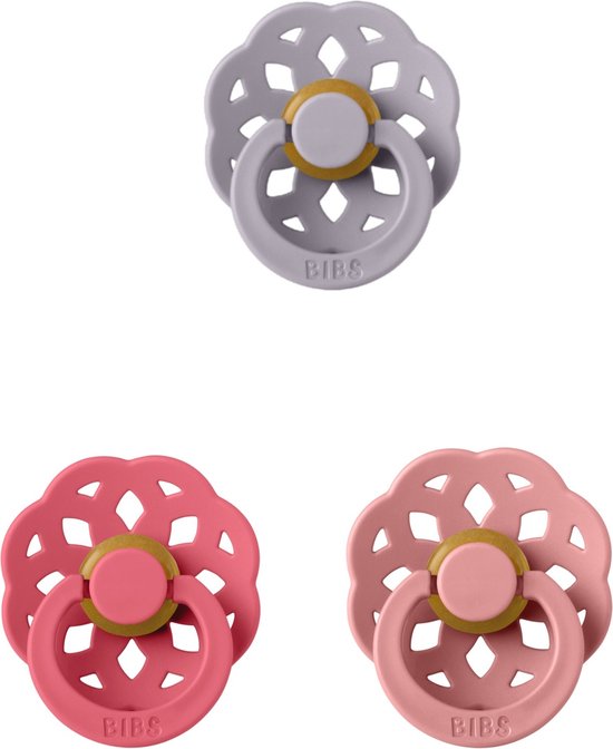 BIBS Boheme Fopspeen set 3 stuks Coral,Dusty Pink en Dusky Lilac 0-6 maanden maat 1 van Bibs