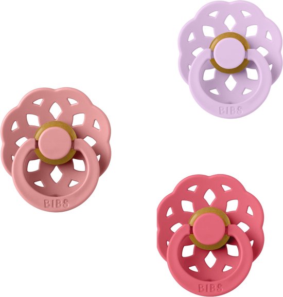 BIBS Boheme Fopspeen set 3 stuks Dusty Pink,Coral en Dusky Lilac 0-6 maanden maat 1 van BIBS