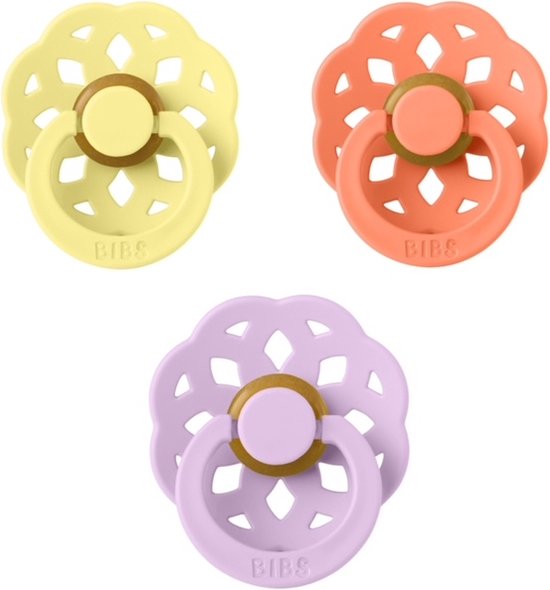 BIBS Boheme Fopspeen set 3 stuks Sunshine, Peach en Dusky Lilac 0-6 maanden maat 1 van BIBS
